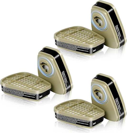 3 Pairs 6001 Respirator Filter Cartridges - 6001 Filters for Half/Full Cover Against Gas/Organic Vapor/Chemical, Replaceable Filters Compatible with 6000, 7000Series Respirator(Black)