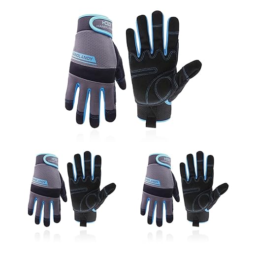HANDLANDY Work Gloves Mens & Women, Utility Safety Mechanic Working Gloves Touch Screen, Flexible Breathable Yard Work Gloves (Small, 3 pairs Grey)