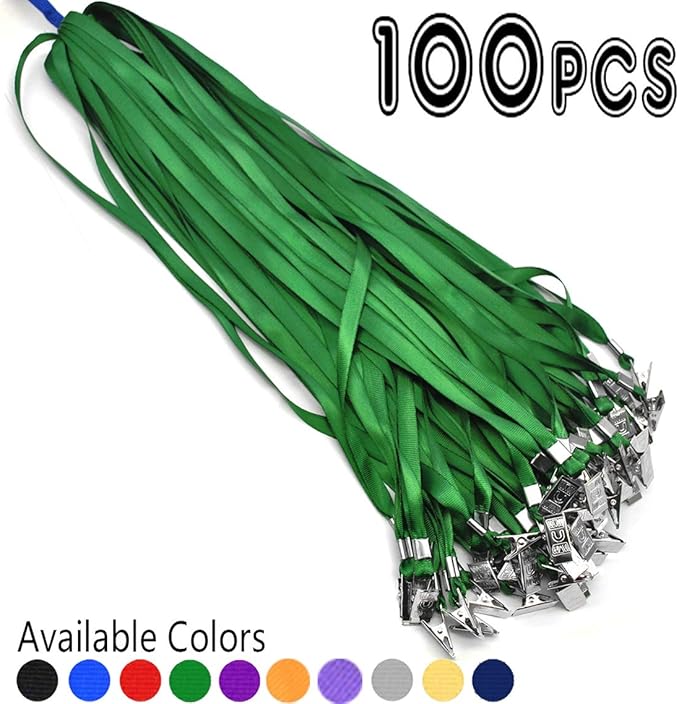 Bird Fiy Black Lanyards 100 Pack 34" Premium Lanyard Bulldog Clips Bulk Nylon Flat Lanyard with Badge Clip