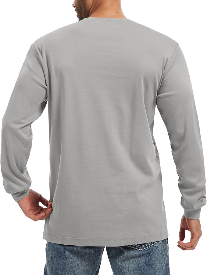WORKWEYA Men's FR Shirts 6.5oz Lightweight Long Sleeve Flame Resistant T-Shirt NFPA 2112/CAT2