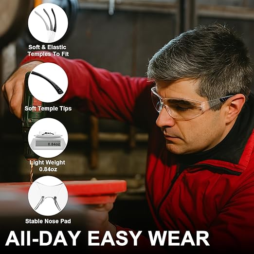 ANSI Z87.1 Clear Safety Glasses12 pack, Safety Glasses for men and women bulk, Scratch&Impact-Resistant construction safety glasses, for lab & in-/outdoor work