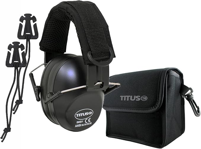 TITUS 2-Series Premium Low Profile Earmuffs, ANSI Rated, High NRR Noise Reduction, Tactical Modular Webbed Headband PPE