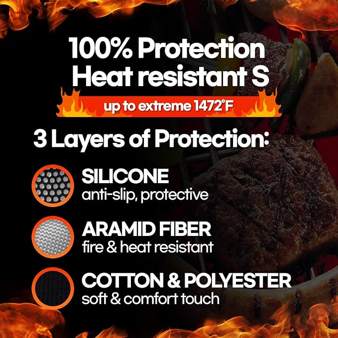 HubiCare Grill Gloves Heat Resistant Fire Resistant Oven Gloves, 1472°F/800°C Heat Resistant Oven Gloves