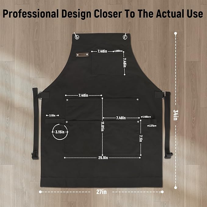 Professional Chef Apron, 100% Cotton Canvas, Perfect for Cooking, Grilling, BBQ, and Kitchen Work, Durable & Stylish