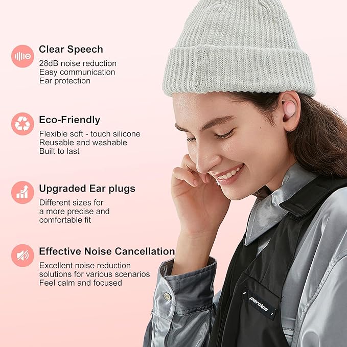 2 Noise Cancelling Ear Plugs, Beinkap Sleeping Earplugs with 12 Silicone Soft Reusable Ear Tips for Social Gatherings, Work, Sleeping, Concerts, Parenting, Conversation, 28 dB Noise Reduction
