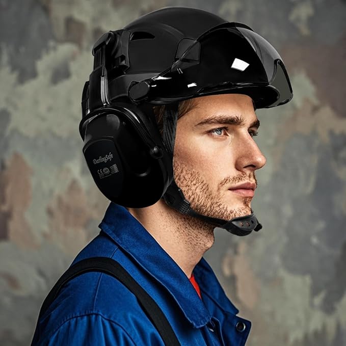 Hard Hat with Visor Ear Muffs Vented Safety Helmet with Visor Earmuffs ANSI Z89.1 Outdoor Work Hardhats Construction
