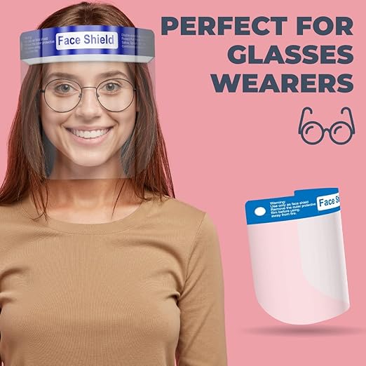 Face Shield | Case of 48 | Clear Plastic Face Shields for Women, Men & Kids, Anti-Fog, Lightweight Reusable Face Shield Mask, Safety Visor Cover with Comfortable Sponge & Elastic Band