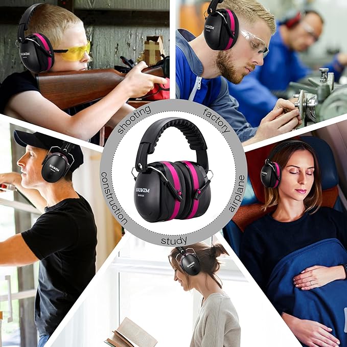 Hearing Protection Ear Muffs,NRR 28db Noise Cancelling for Shooting, Mowing, Construction,Rose
