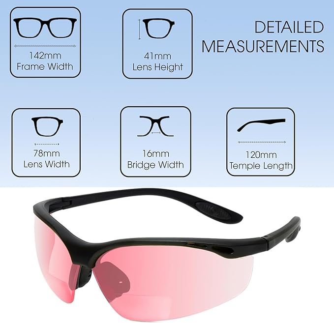 Calabria 91348 Pink FL-41 Tinted BiFocal Safety Glasses +2.50 Fluorescent Blue Light Sensitivity Indoors Outdoor Photophobia