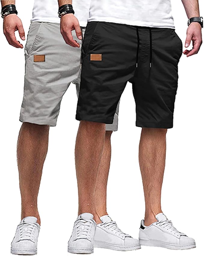 JMIERR Mens Casual Shorts - Cotton Drawstring Summer Beach Stretch Twill Chino Golf Shorts