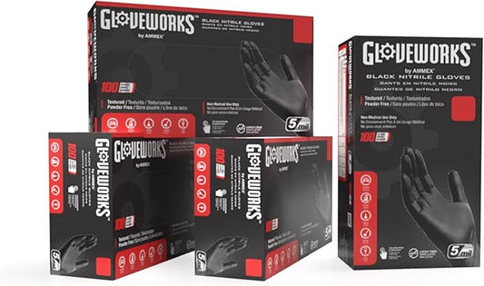 GLOVEWORKS Black Nitrile Gloves, Disposable, Latex Free, 5 Mil