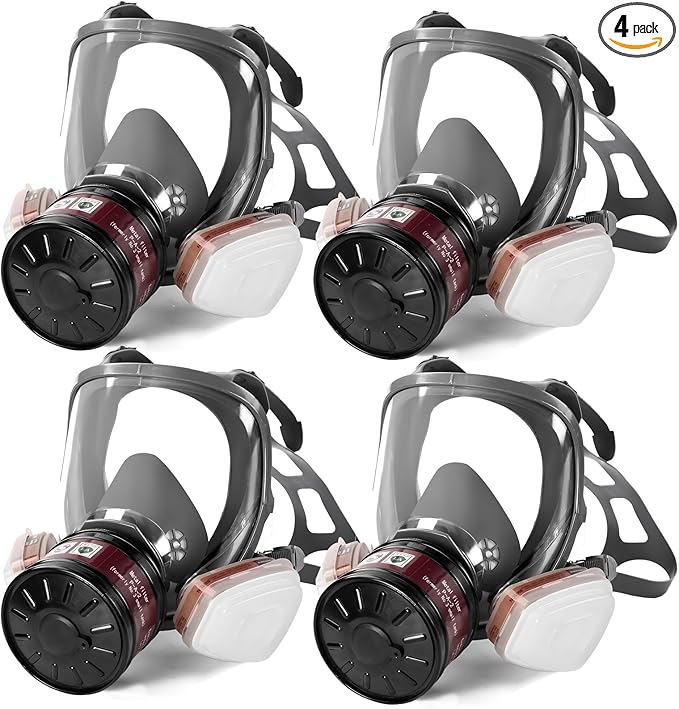 Gas Masks Survival Nuclear and Chemical, Gas Mask with 40mm Activated Carbon Filter and 6001 Filter, Respirator Mask for Dust, Vapors, Chemicals, Paint, Spray, Welding, Polishing, 4 Pack