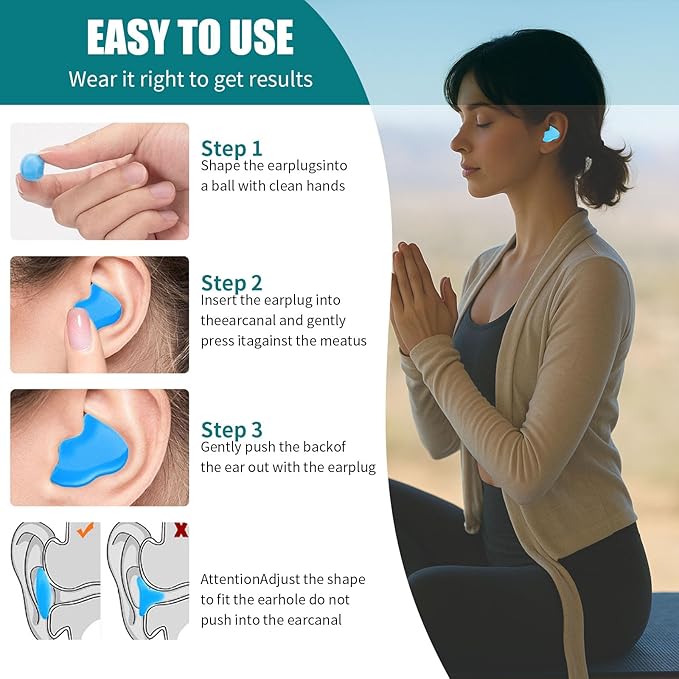 Ultra-Soft Noise Cancelling Sleeping Ear Plugs - Moldable Silicone，Wear Comfortable Noise Repairing Ear Plugs，for Adults, Kids and Swimming (Color 2, One Size)