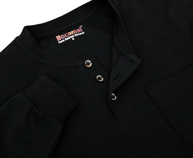 BOCOMAL FR Shirts Summer Vented Mesh Breathable Henley Shirt 5.5oz Flame Resistant CAT2 Work Clothing