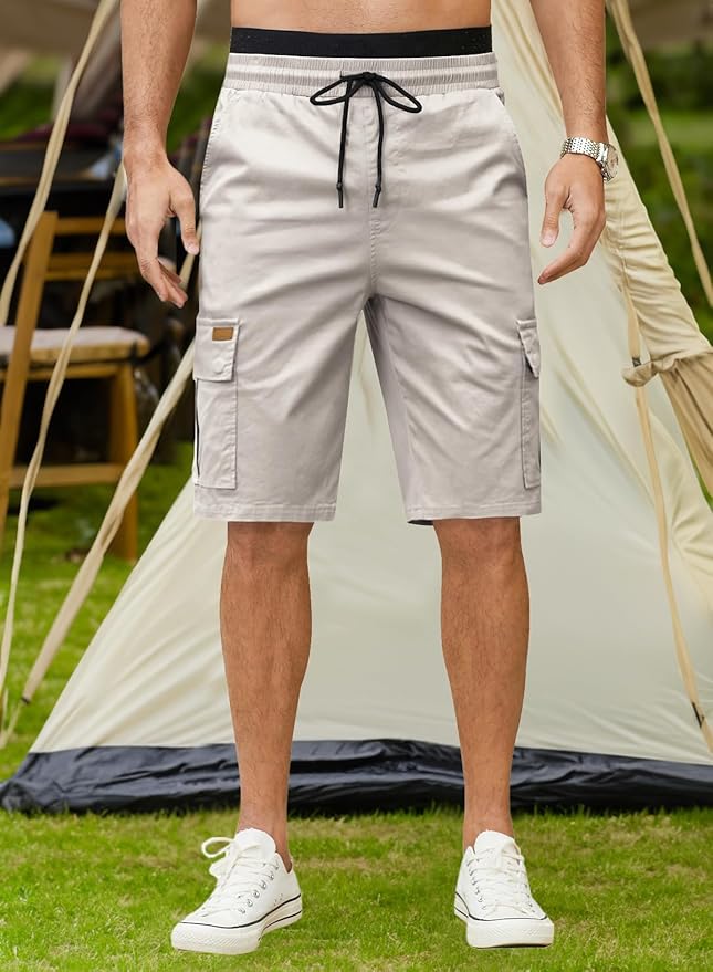 JMIERR Mens Casual Twill Cargo Shorts Cotton Drawstring Classic Cargo Stretch Short with 6 Pockets