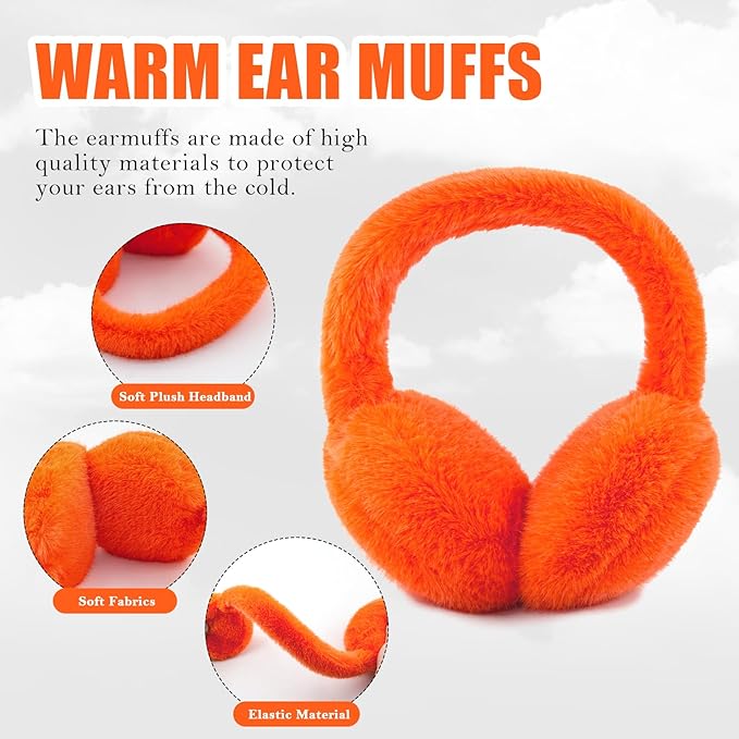 Winter Ear Muffs for Women Girls Faux Fur Cute White Earmuffs Fluffy Ear Warmers Foldable Ear Covers Outdoor