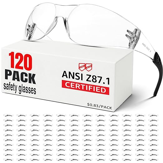 ANSI Z87.1 Clear Safety Glasses Bulk 120 pack, Safety Glasses for men and women, Scratch&Impact-Resistant Clear Protective Glasses for construction, lab, in-/outdoor work