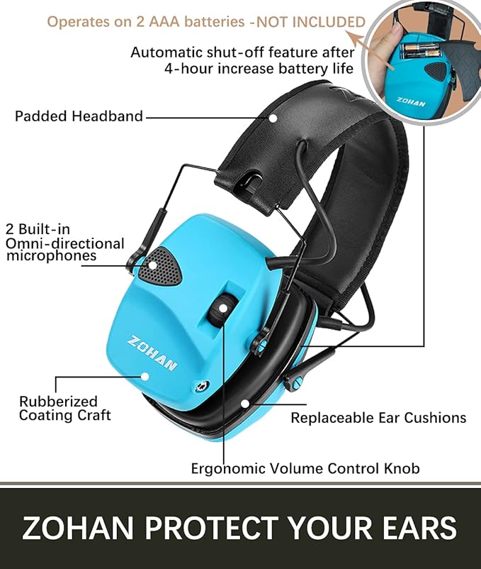 ZOHAN EM054 Electronic Ear Protection for Shooting Range with Sound Amplification Noise Reduction, Ear Muffs for Gun Range