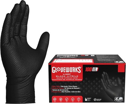GLOVEWORKS HD Black Nitrile Gloves - 6 mil Disposable, Latex Free Mechanics Gloves