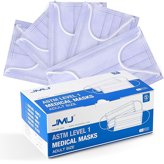 JMU 500pcs 3 Ply Purple Disposable Face Mask, Medical Grade, Comfortable & Breathable Suitable for Protection