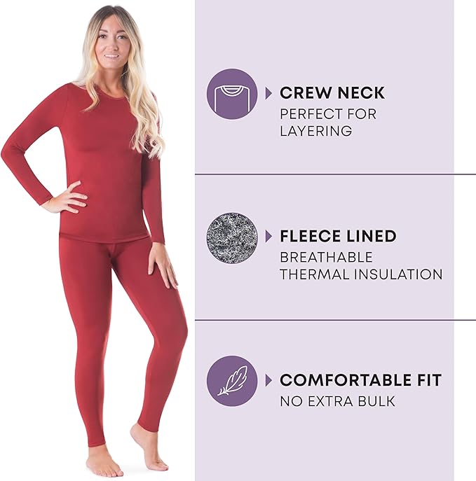 Rocky Thermal Underwear for Women, Long Johns Fleece Lined Set, Shirt & Pants, Base Layer w/Leggings/Bottoms Ski/Extreme Cold