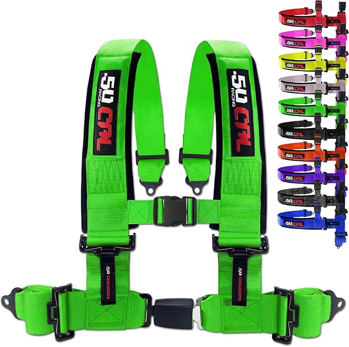 Green 4 Point Harness for Bucket Seat, Push Button Release, 10 Color Options, Racing Harness, Race Car, Off Road Vehicle, UTV, RZR (1 Unit) [6037]