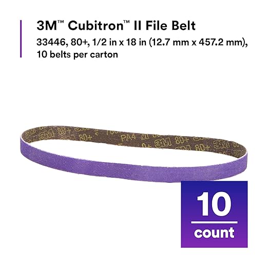 3M Cubitron II File Belt, 33446, 80+ Grit, 1/2 in x 18 in, File Belts, Resin Bonded, Spot Weld Removal, Pack of 20