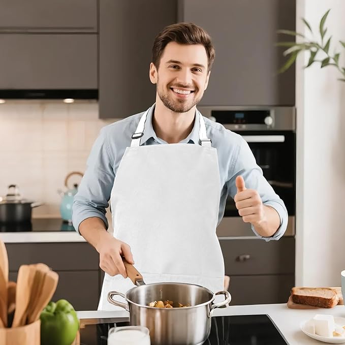 Kitchen Bib Apron for Women Men with Pockets Chef Art Aprons for Cooking Painting Pottery Ceramics