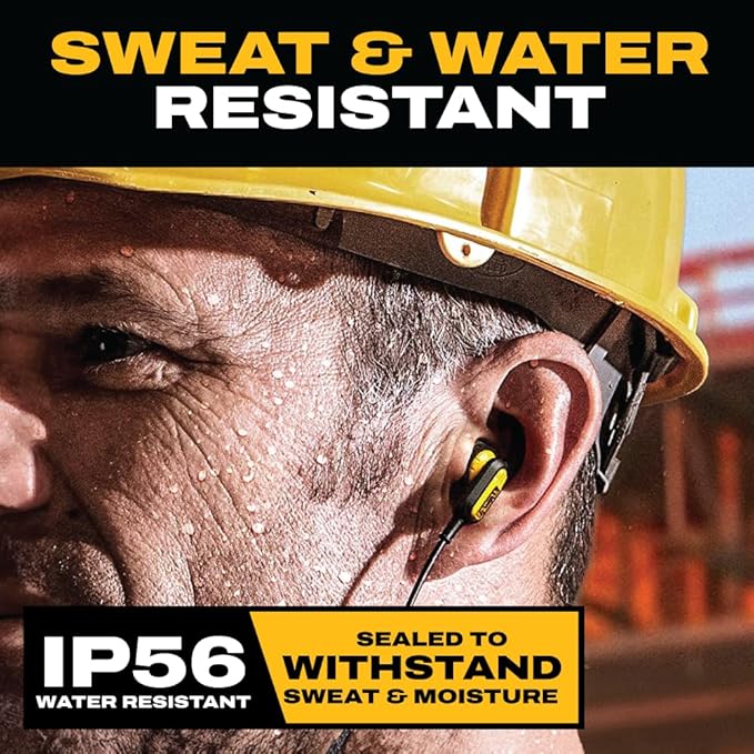 DEWALT Heavy Duty Neckband Bluetooth Earbuds - Black Special Edition Wireless Bluetooth 5.2 Headphones w/Microphone, Lightweight Comfort, IP56 Waterproof, Deep Bass, 20H Jobsite Behind-Neck Earphones
