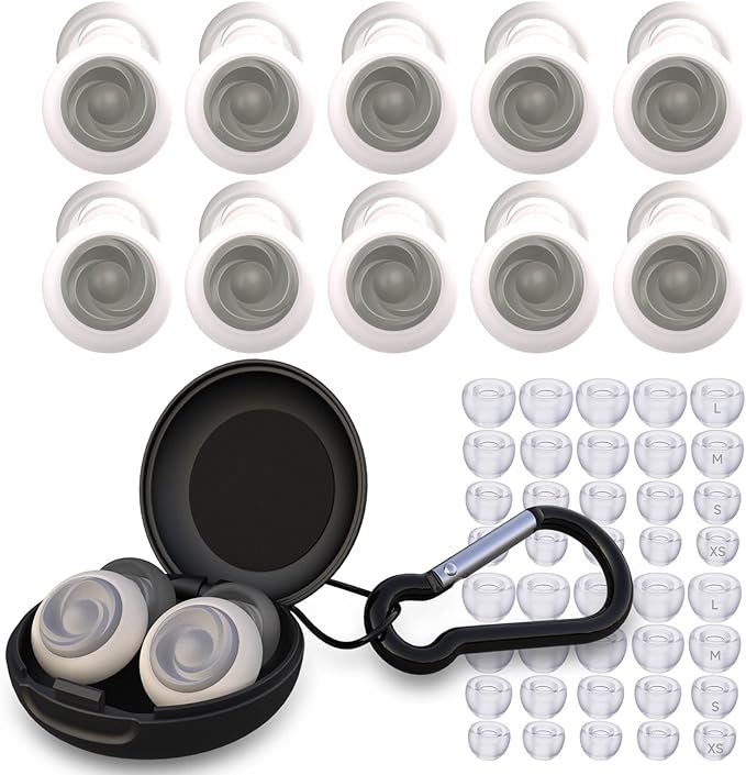 5 Pairs Ear Plugs for Sleeping Noise Reduction,Beinkap Reusable Earplugs Hearing Protection for Focus, Noise Sensitivity,Study,Work,Snoring,Motorcycle,Concert,Airplanes,24dB-33dB（White）
