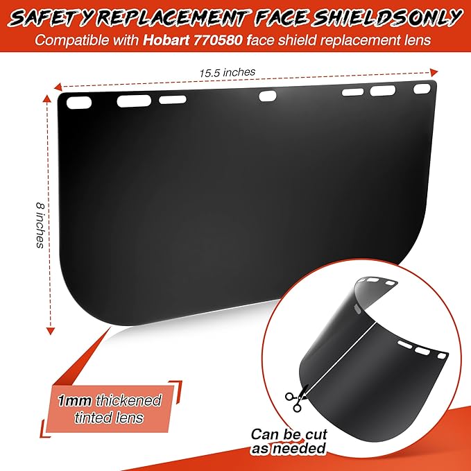 Feekoon 1 Pack Face Shield Replacement Lens with Helmet Pads, Tinted Full Face Shield Compatible with Hobart 770580, Replacement Foam Padding Kits for Welding, Grinding, DIY, Cosplay Helmet