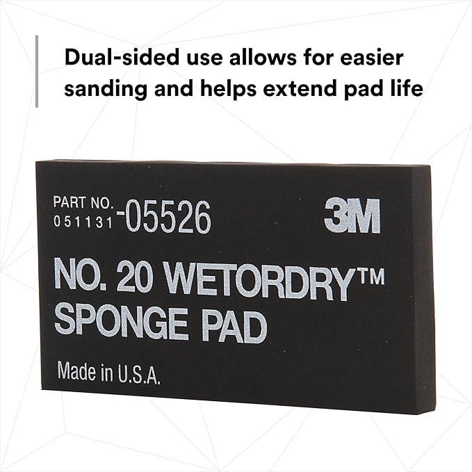 3M Wetordry Sponge Pad 20, 05526, 5-1/2 in x 2-3/4 in x 3/8 in, 5 Pack, Flexible, Long Lasting