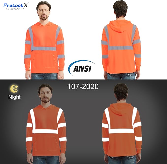 ProtectX High Visibility Long Sleeve Shirts Reflective Hi Vis Safety Shirt for Men Women Class 2-3 Construction Shirt 1 Pack