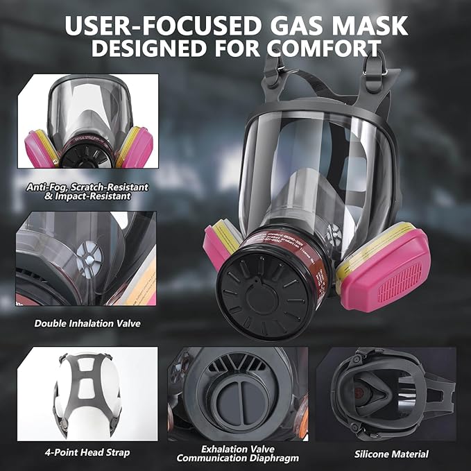 Gas Masks Survival Nuclear and Chemical - Gas Mask with 40mm Activated Carbon Filter & 60926 Filter - Full Face Respirator Mask for Gases Chemicals Vapors Paint Welding Dust