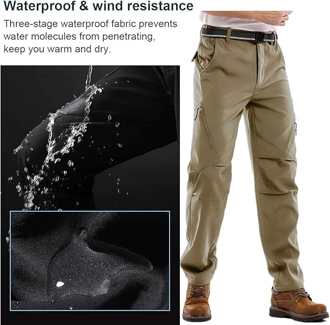 Jessie Kidden Mens Waterproof Hiking Pants, Outdoor Snow Ski Fishing Fleece Lined Insulated Soft Shell Winter Pants