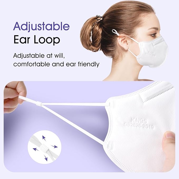 KN95 Adjustable Masks 25 Pack, Individually Wrapped Disposable Masks with Adjustable Ear Loops