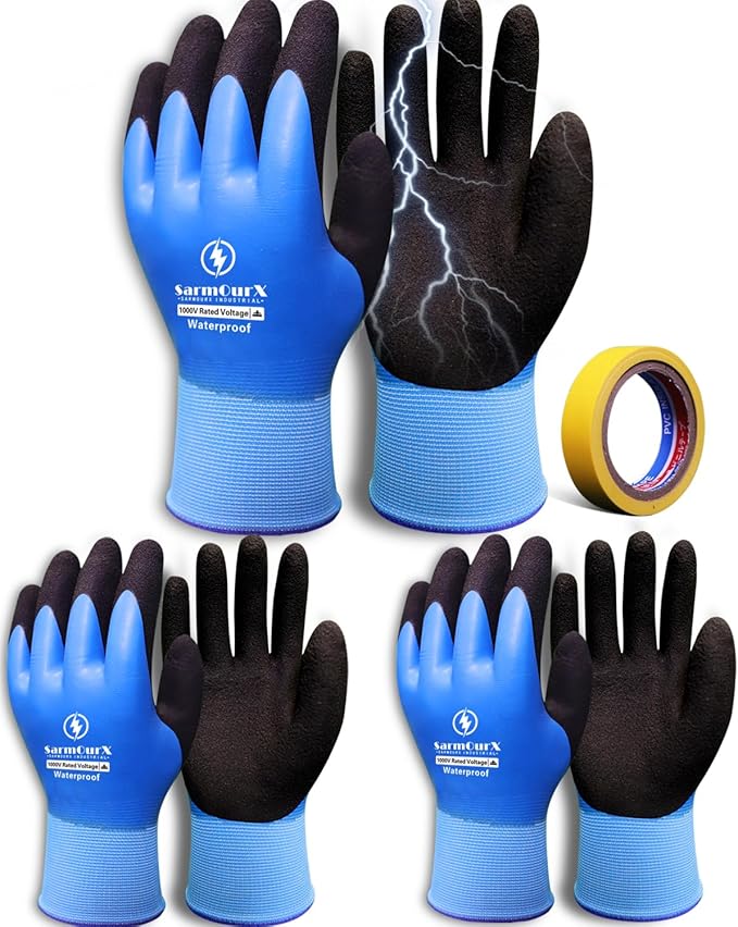Electrician Insulated Gloves 1000V High Voltage, Waterproof for Palm Rubber Non-Slip Electrical Gloves