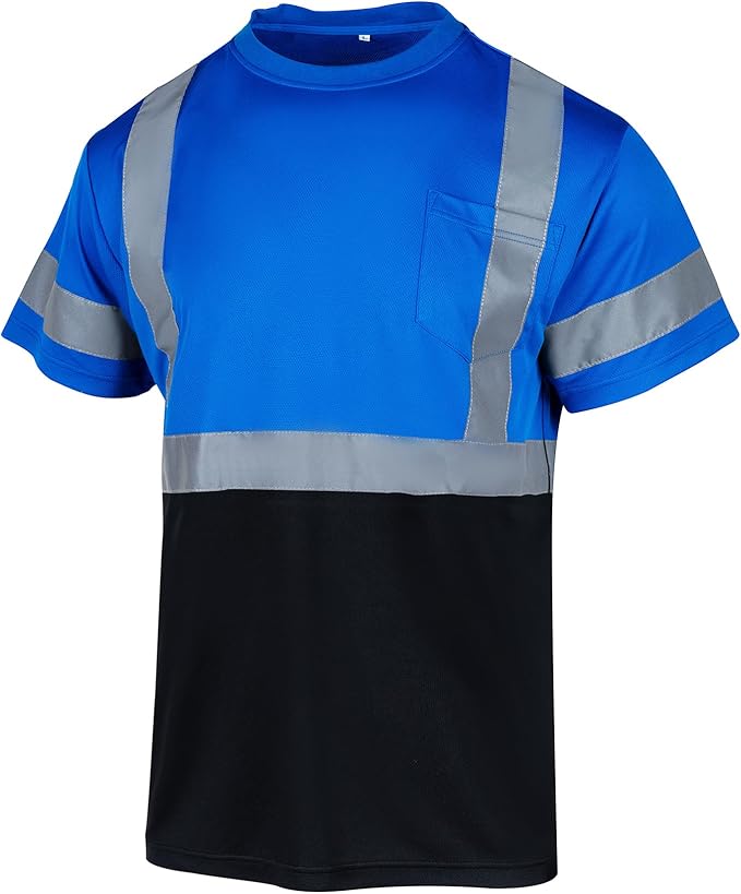 VENDACE Hi Vis Reflective Safety Shirts for Men ANSI Class 1 High Visibility Construction Work T Shirt(Blue,XL)