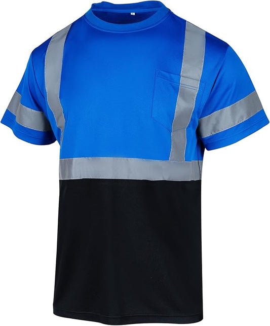 VENDACE Hi Vis Reflective Safety Shirts for Men ANSI Class 1 High Visibility Construction Work T Shirt(Blue,XL)
