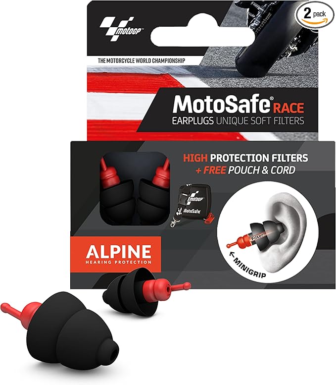 Alpine MotoSafe Race MotoGP™ - Motorcycle Ear Plugs for Wind Noise Reduction - 20dB - Ultra Soft Comfortable Motorcycle Hearing Protection - 1 Pair