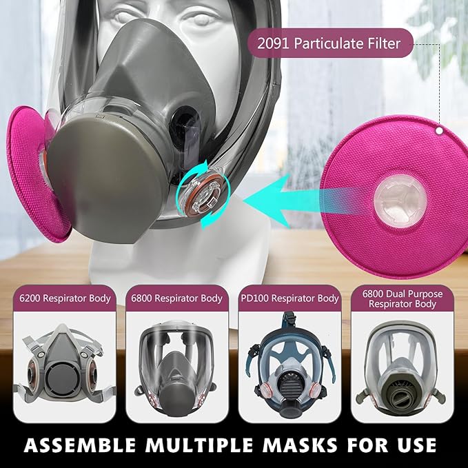 32PCS(16Pack) 2091 Respirator Filters, 2091 Replacement Filters Cotton Installed on 6200, 6800, 6502, 7502 Respirator Body Use for Epoxy Resin, Organic Vapor, Asbestos, Dust, Paint