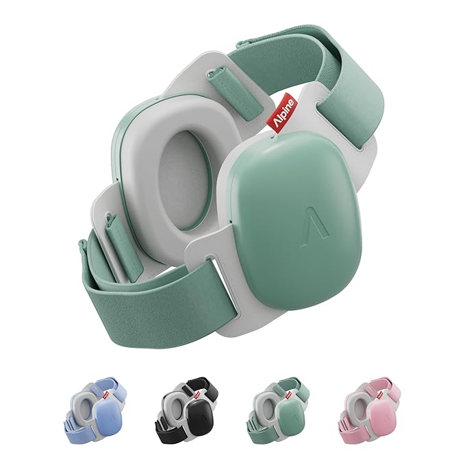 Alpine Muffy Baby Comfort - Protects Hearing for Babies and Toddlers - CE & ANSI Certified - Unique Headband for Safe fit & Comfort - Multi-adjustable for Ages 3-48 Months, 24dB Sound Reduction, Green