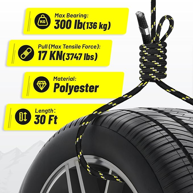 Kalkal Tree Stand Safety Rope, 30FT Reflective Lifeline Hunting Safety Harness Tree Strap For Tree-Stand Hunting