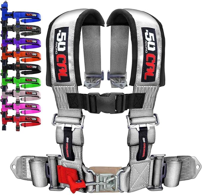 4 Point 3" Racing Harness for Bucket Seats, Quick Release Safety Belt for UTV/RZR, Adjustable Seatbelt with Mounting Hardware, Choose from 9 Colors, Secure Fit for Off-Road Vehicles, Silver, (6006)