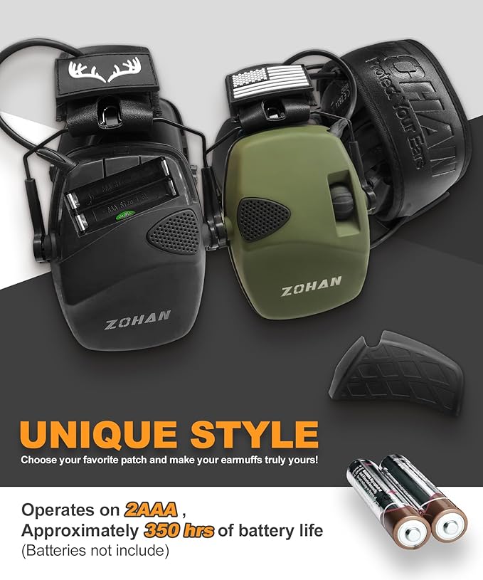 ZOHAN EM054 Electronic Shooting Ear Protection with Sound Amplification, Slim Active Noise Reduction Earmuffs for Gun Range