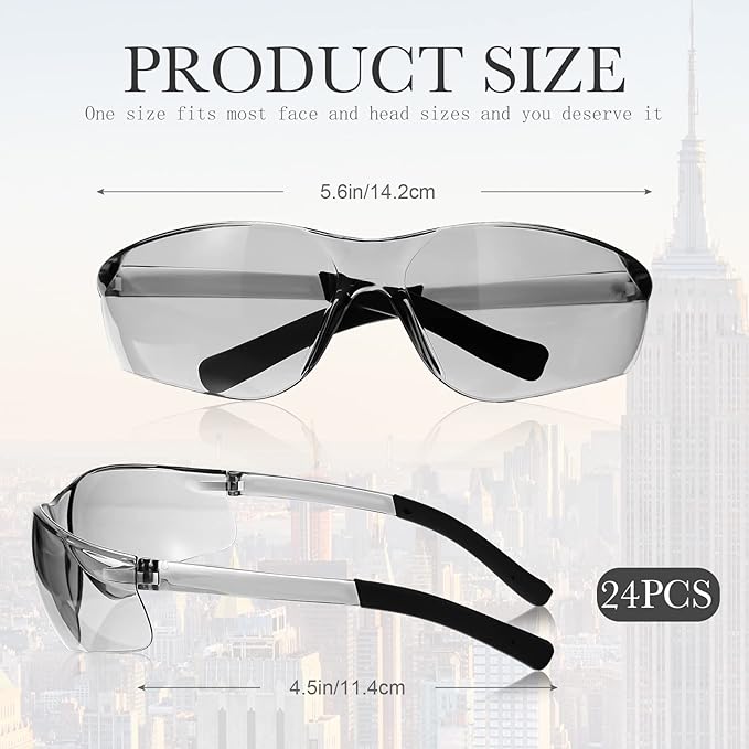Queekay 24 Pairs Safety Glasses Unisex Anti Scratch Protective Goggles Impact Resistant Lens Eyewear