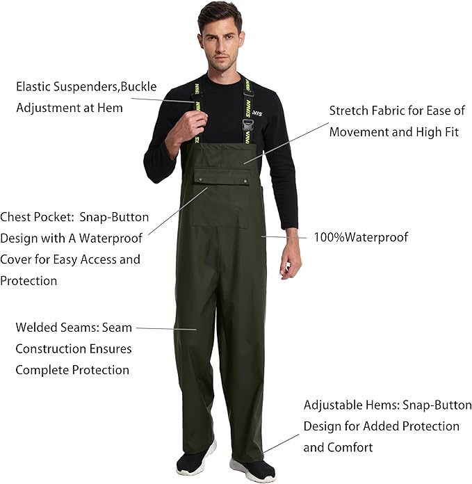 Men's Workwear PRO Rain Suit - Waterproof Jacket and Bib Pants 3-piece Set for Ultimate Safety and Comfort