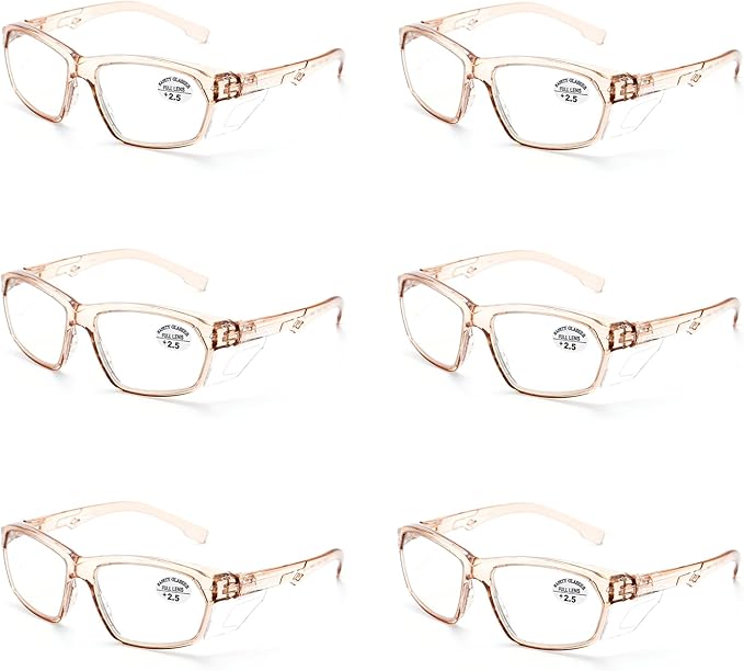 ProtectX Stylish Anti-Fog & Scratch-Resistant Safety Glasses With Readers, UV Protection Goggles, Anti-Impact Lightweight Glasses for Men＆Women Cold Brew Reading 2.5-6 Pack