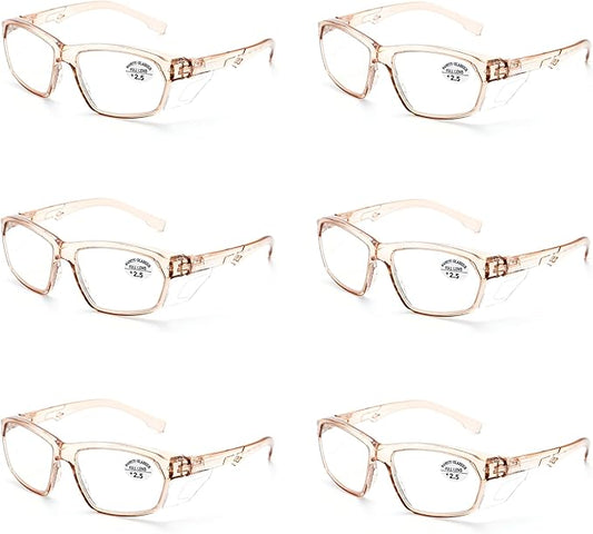 ProtectX Stylish Anti-Fog & Scratch-Resistant Safety Glasses With Readers, UV Protection Goggles, Anti-Impact Lightweight Glasses for Men＆Women Cold Brew Reading 2.5-6 Pack