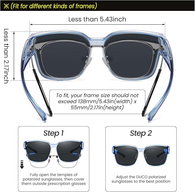 DUCO Fit Over Sunglasses for Men Women Wear Over Glasses Retro Wrap Around Polarized Sun Glasses UV400 Protection DC8981